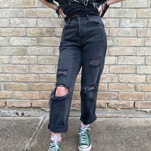 Black High Rise Ripped Jeans